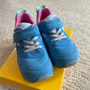 Tsukihoshi Blue Kids Velcro Sneakers with Pink Lining